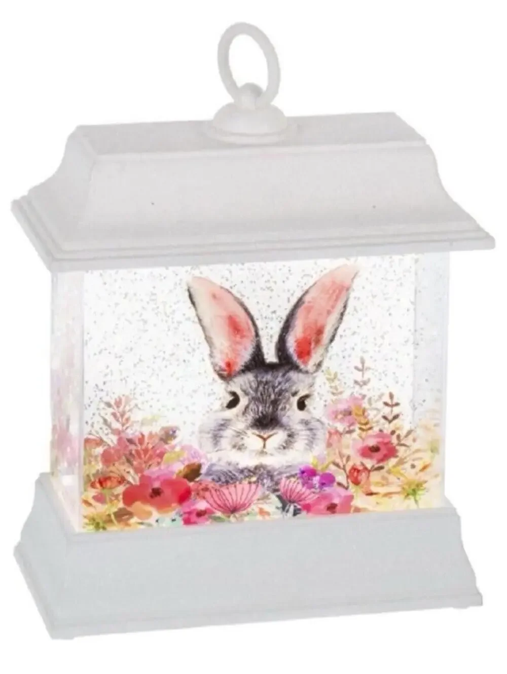 Ganz White LED Shimmer Bunny Rabbit Lantern – 3.5” Easter Decoration with Flower